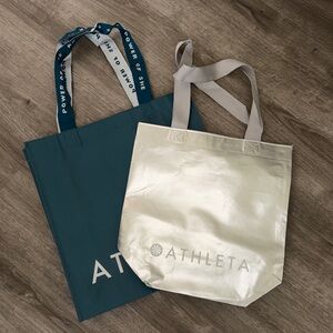 Two Athleta Teal Reusable Logo Tote with Branded Straps